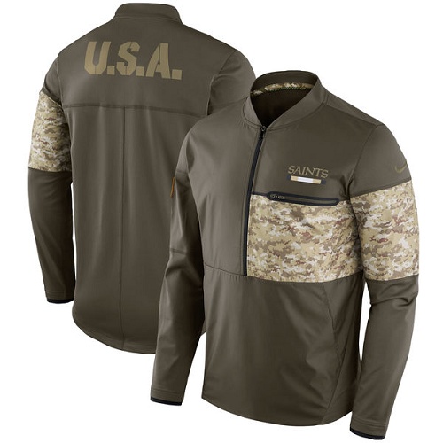 Men's New Orleans Saints Nike Olive Salute to Service Sideline Hybrid Half-Zip Pullover Jacket - Click Image to Close